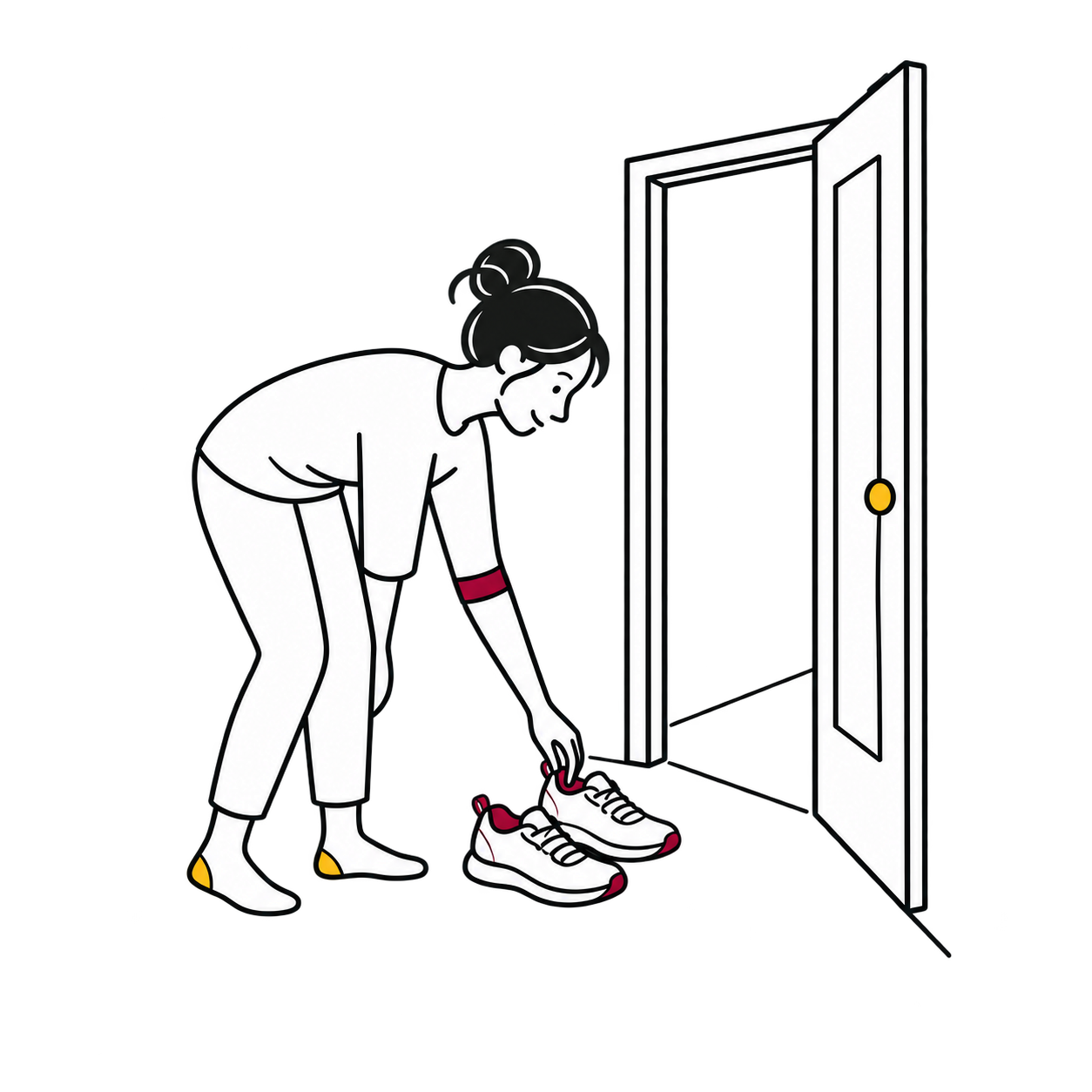 Persona que coloca unas zapatillas junto a una puerta abierta