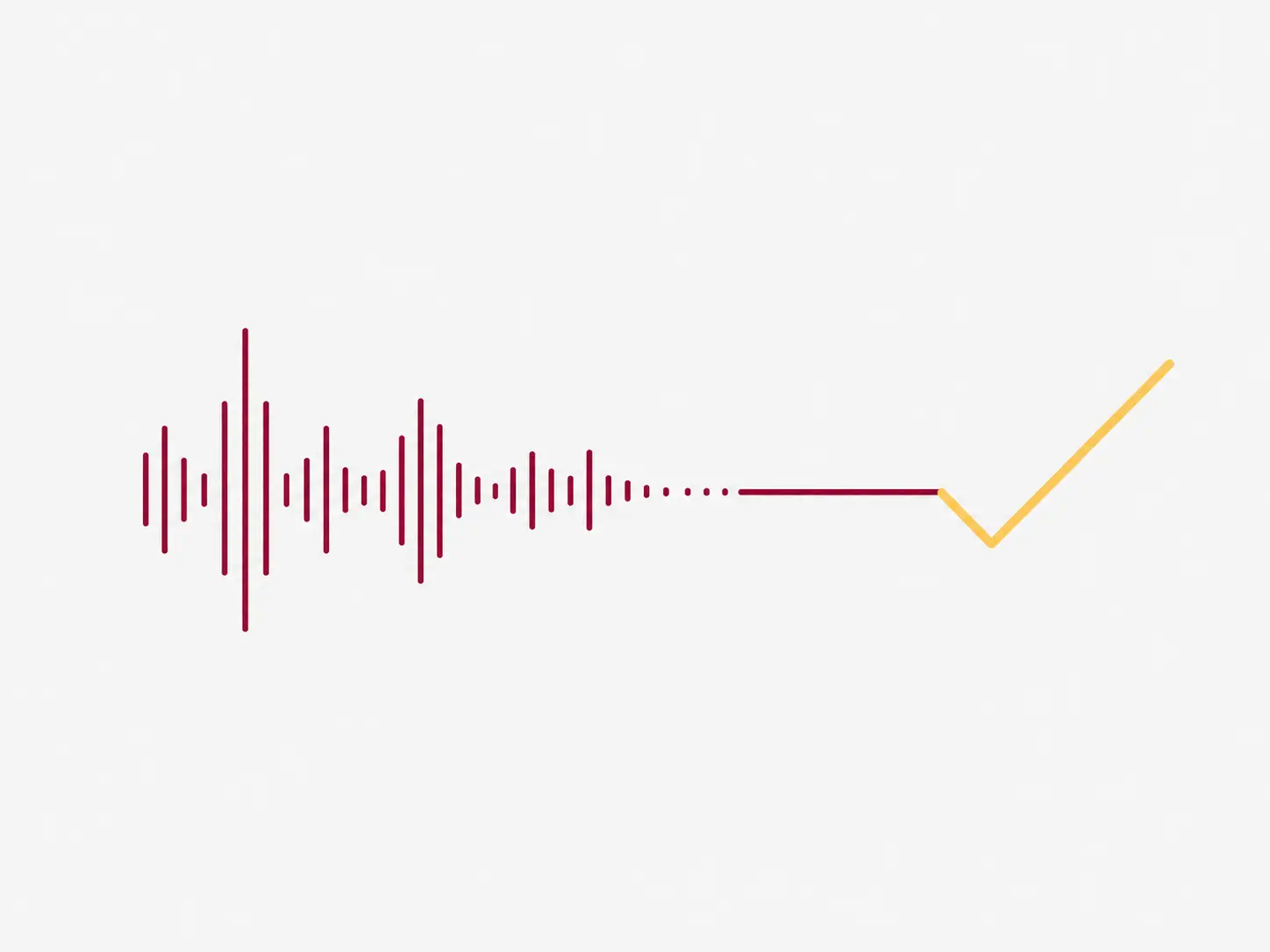 Onda de audio de podcast convertida en check de acción completada